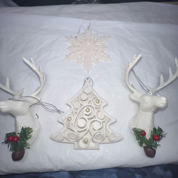 Set of Four Winter Wonderland White and Sparkle Ornaments - Picture 2 of 8